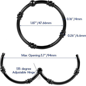 Γάντζοι κουρτίνας μπάνιου με προστασία από τη σκουριά 12 στρογγυλά βιομηχανικά διακοσμητικά δαχτυλίδια κουρτίνας μπάνιου Μαύρο