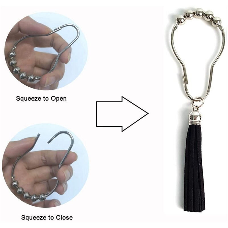 Ukrasne kukice za zavjese za tuširanje Prsten od nehrđajućeg čelika otporan na hrđu s kićankama za tuš šipku za kupaonicu - crna