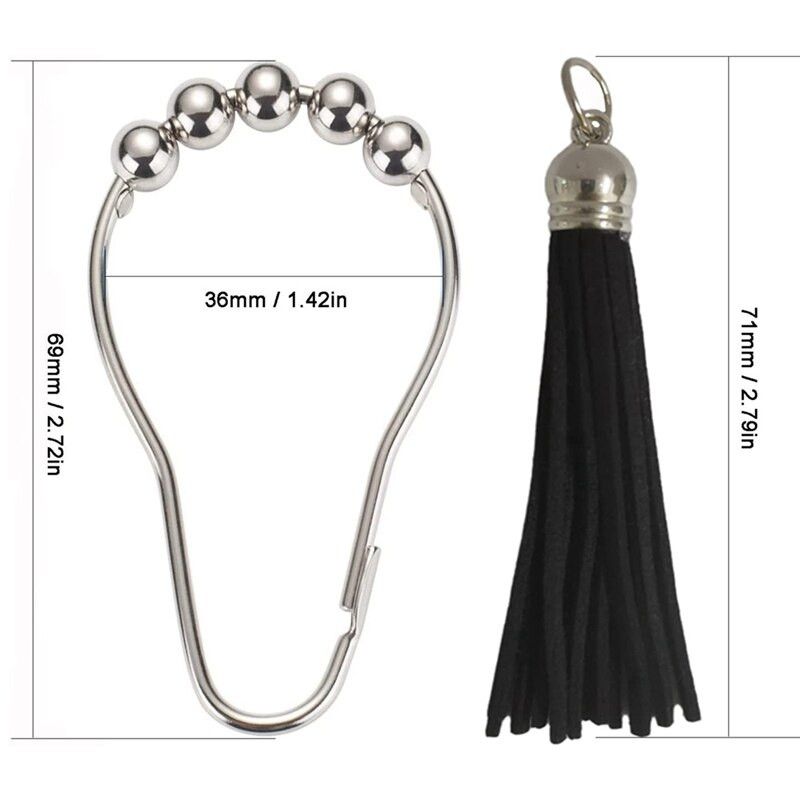 Ukrasne kukice za zavjese za tuširanje Prsten od nehrđajućeg čelika otporan na hrđu s kićankama za tuš šipku za kupaonicu - crna