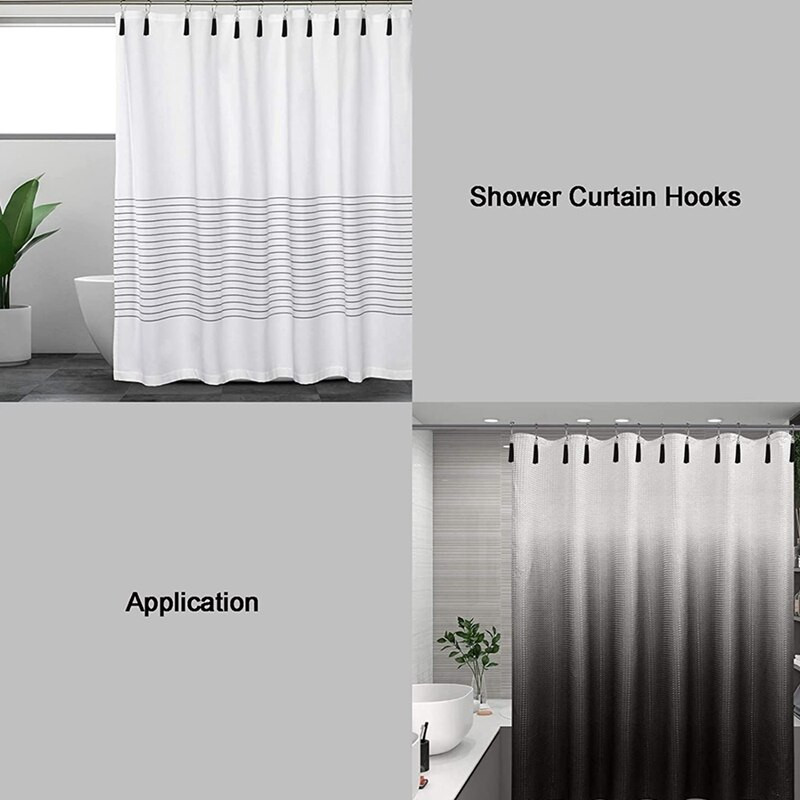 Ukrasne kukice za zavjese za tuširanje Prsten od nehrđajućeg čelika otporan na hrđu s kićankama za tuš šipku za kupaonicu - crna