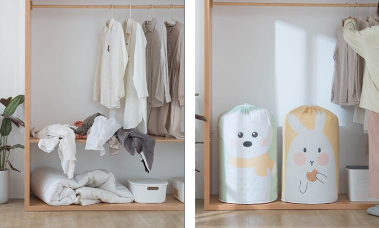 Naujas PEVA cilindro tipo medvilninis antklodės maišelis vandeniui atsparus spausdinimas medvilninis antklodės laikymo krepšys drabužių apdailos dulkių maišelis