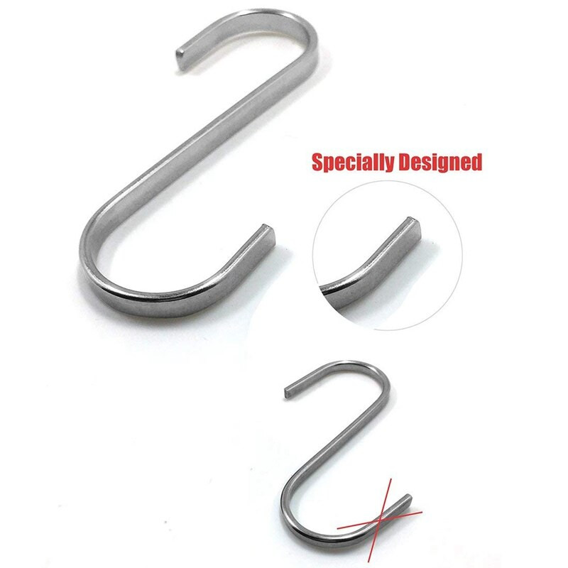 12 db S rozsdamentes acél felfüggesztő kampók konyhai edényekhez vagy hentes húshoz - 10 db 8,1 x 5 cm és 2 db 7,3 cm x 5 cm