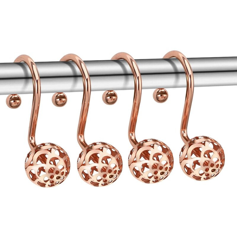 Inele pentru cârlige pentru perdele de duș, set de 12 decor, metal rezistent la rugină pentru baie