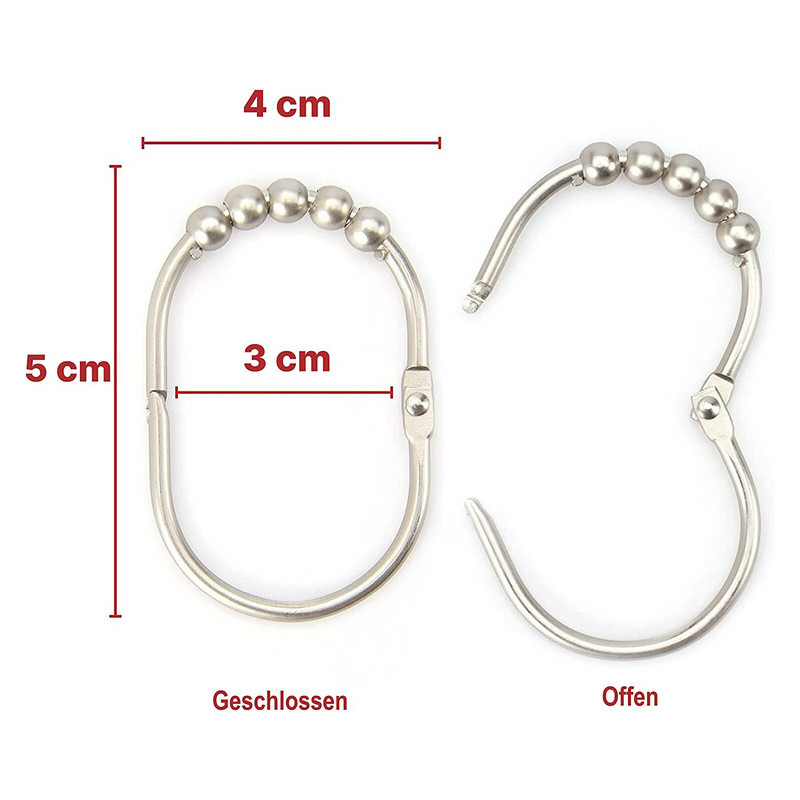 12 bucăți/pachet cârlige din oțel inoxidabil pentru perdele pentru baie, role, perdele de duș, cârlige, inele de glisare, accesorii convenabile pentru baie pentru acasă