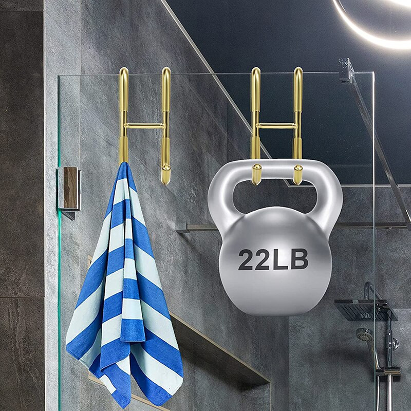 Zuhany üvegajtó kampós aranyozott 304 rozsdamentes acél fogasakasztók fürdőszobai keret nélküli fúrás nélküli akasztó