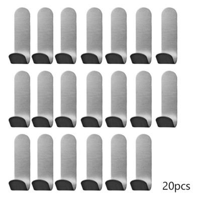 20db rozsdamentes acél J-alakú ragadós horog vízálló öntapadó fali ragadós kampó konyhai tárolófüzér törölköző akasztó