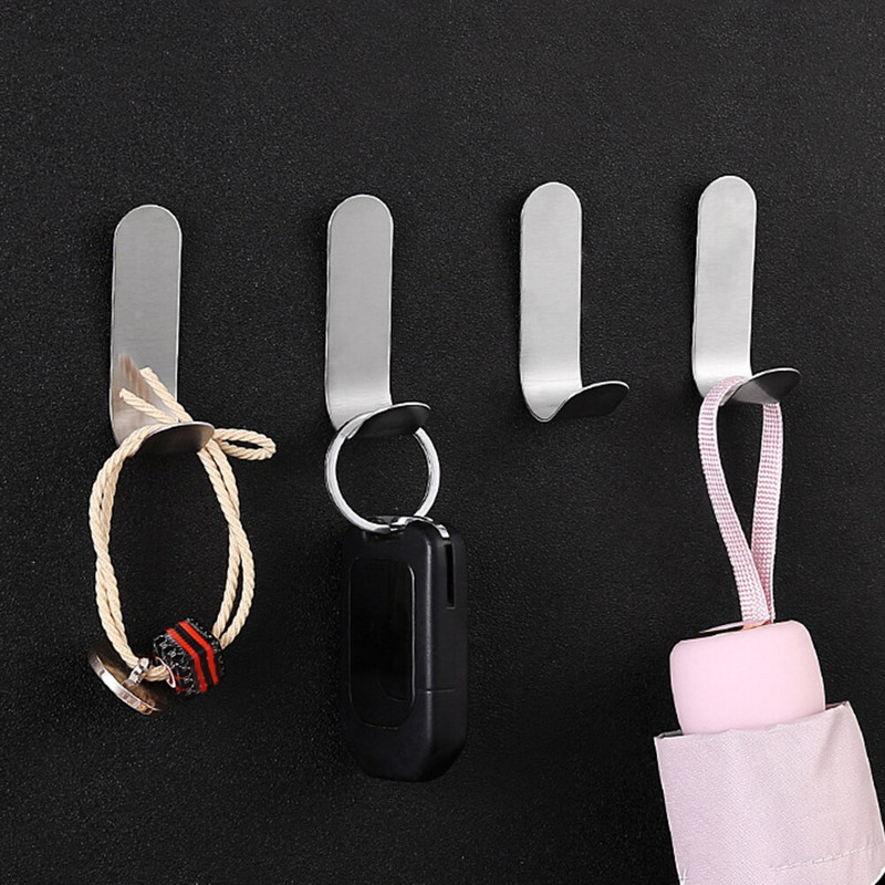 20db rozsdamentes acél J-alakú ragadós horog vízálló öntapadó fali ragadós kampó konyhai tárolófüzér törölköző akasztó