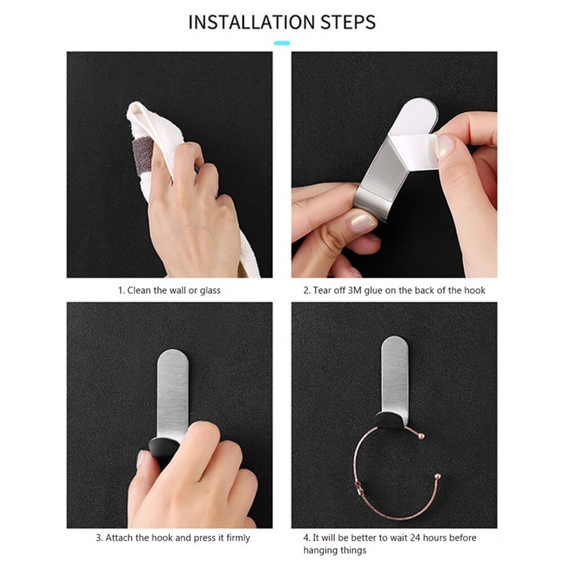 20db rozsdamentes acél J-alakú ragadós horog vízálló öntapadó fali ragadós kampó konyhai tárolófüzér törölköző akasztó