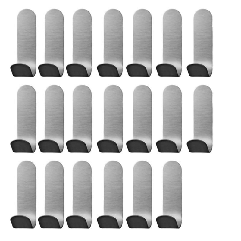 20db rozsdamentes acél J-alakú ragadós horog vízálló öntapadó fali ragadós kampó konyhai tárolófüzér törölköző akasztó