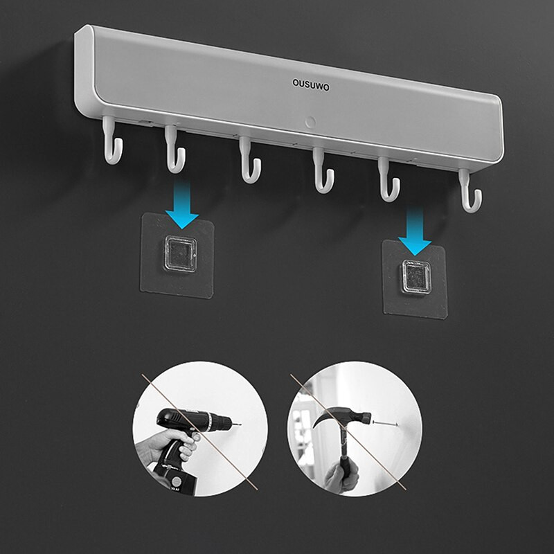 Raft de depozitare montat pe perete Cutie de depozitare pentru raft cu cârlige pentru ușa de baie Organizator de chei pentru haine fără perforare Accesorii pentru baie