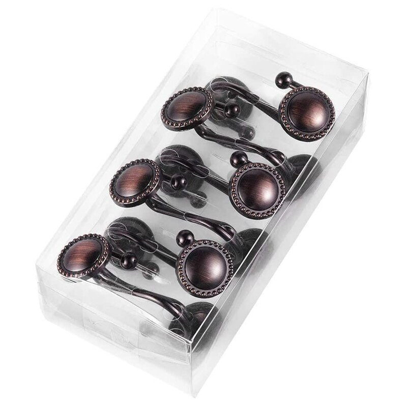 Cârlige pentru perdele de duș bronz frecat cu ulei, inele decorative pentru perdele de duș, rezistente la rugină, 16 buc, bronz