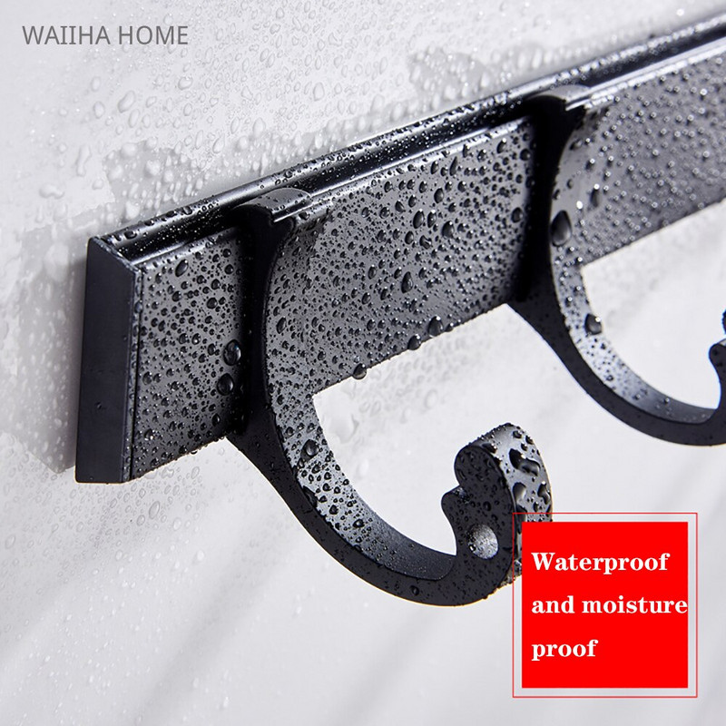 Rankšluosčių chalato kabliukai, juodi aliuminio durelės, pakabinami prie sienos, vonios paltukų kabykla, skirta vonios kambario virtuvės įrangai