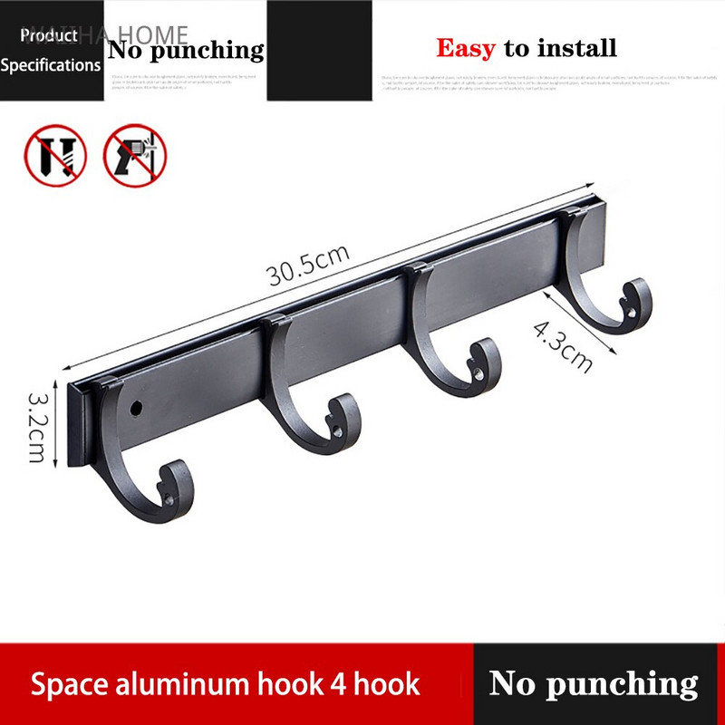 Rankšluosčių chalato kabliukai, juodi aliuminio durelės, pakabinami prie sienos, vonios paltukų kabykla, skirta vonios kambario virtuvės įrangai