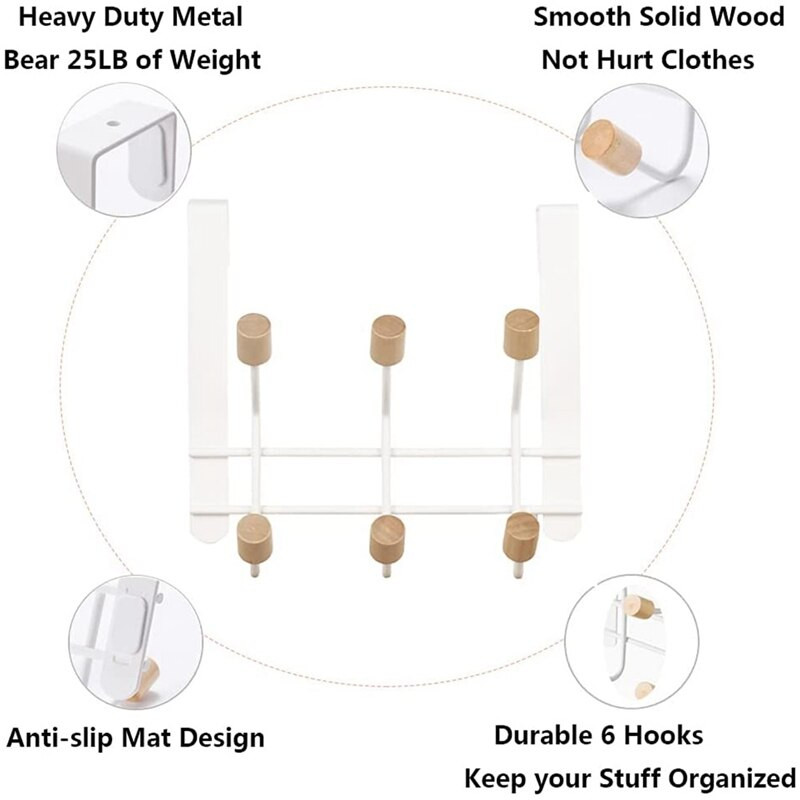 Virš durų kabykla, kabliukai miegamiesiems / vonios kambariui, tvirti metaliniai paltų kabliukai virš durų rankšluosčių chalatų diržui