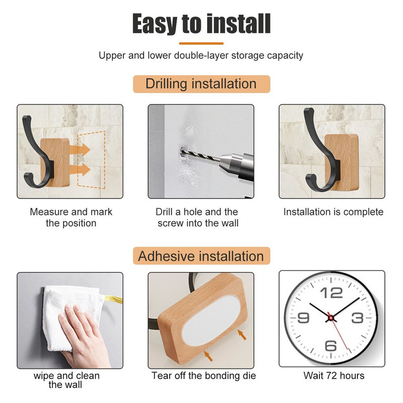 4 db fali kabát akasztó bükk kabát horgok falra szerelhető tartós köntös kampók fogas Erős nagy teherbírású kabátakasztók dekoratív