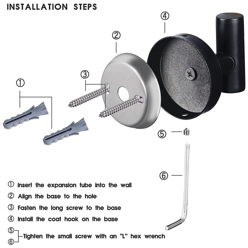Vonios kambario kablys Sieninis rankšluosčių kabliukas 6 vienetų juodas kabliukas vonios kambariui virtuvei Garažas Namai Viešbutis Biuro spintelė