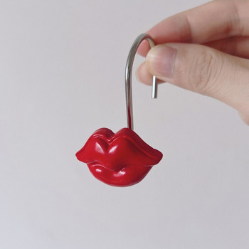 12PCS Уникални секси червени устни Куки за завеси за душ Декоративна метална кука от смола за декорация на завеси за баня