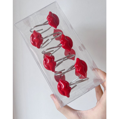 12PCS Jedinstvene seksi crvene usne kuke za zavjese za tuširanje Ukrasna metalna kuka od smole za dekoraciju kupaonskih zavjesa