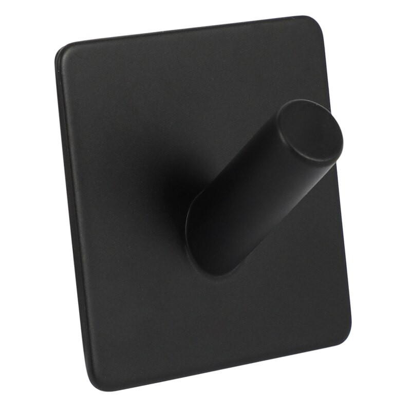 Закачалка за палта от неръждаема стомана 304 Черна кука за хавлиени кърпи Релса, самозалепващи се куки квадратни за кухня, баня, тоалетни шкафове, 4 P