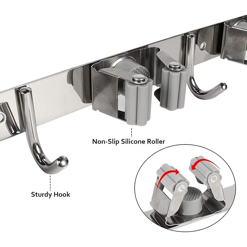 2 komplektų šluotos šluotos laikiklis prie sienos, tvirtas pakabos šluotos laikiklis, skirtas sodo garažo skalbyklai, vonios virtuvei