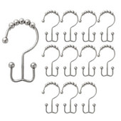 Dušo užuolaidos kabliuko žiedas, atsparus rūdims metalinis dvigubas slankiojantis dušo kabliukas, skirtas vonios kambario dušo strypo užuolaidoms