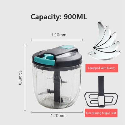 500/900 ml Ručni mlin za meso Prijenosni Sjeckalica za voće i povrće Sjeckalica za češnjak Sjeckalica za mljevenje Mikser Blender Kuhinjski aparati