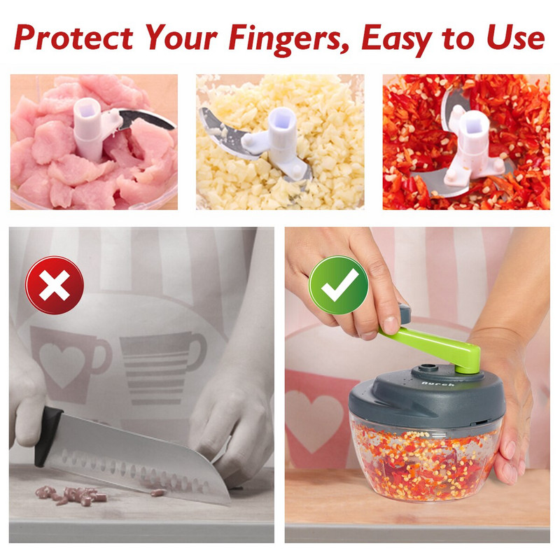 Kézi hajtókaros konyhai robotgép gyors aprító kézi daráló Multifunkcionális daráló hagymás hús fokhagymához