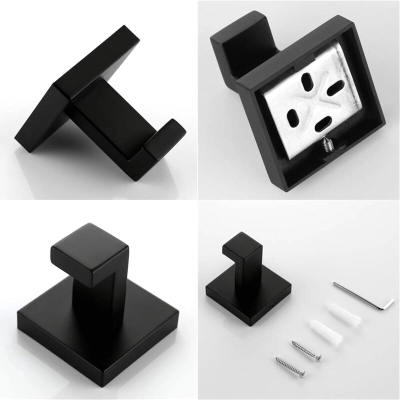 2 csomag matt fekete törülközőtartó rozsdamentes acél fürdőszoba rozsdamentes ruhák törölköző kabát horog falra szerelhető négyzet alakú WC konyha Hea