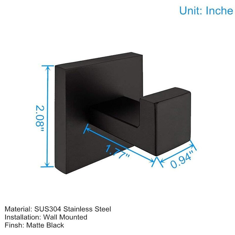 2 csomag matt fekete törülközőtartó rozsdamentes acél fürdőszoba rozsdamentes ruhák törölköző kabát horog falra szerelhető négyzet alakú WC konyha Hea