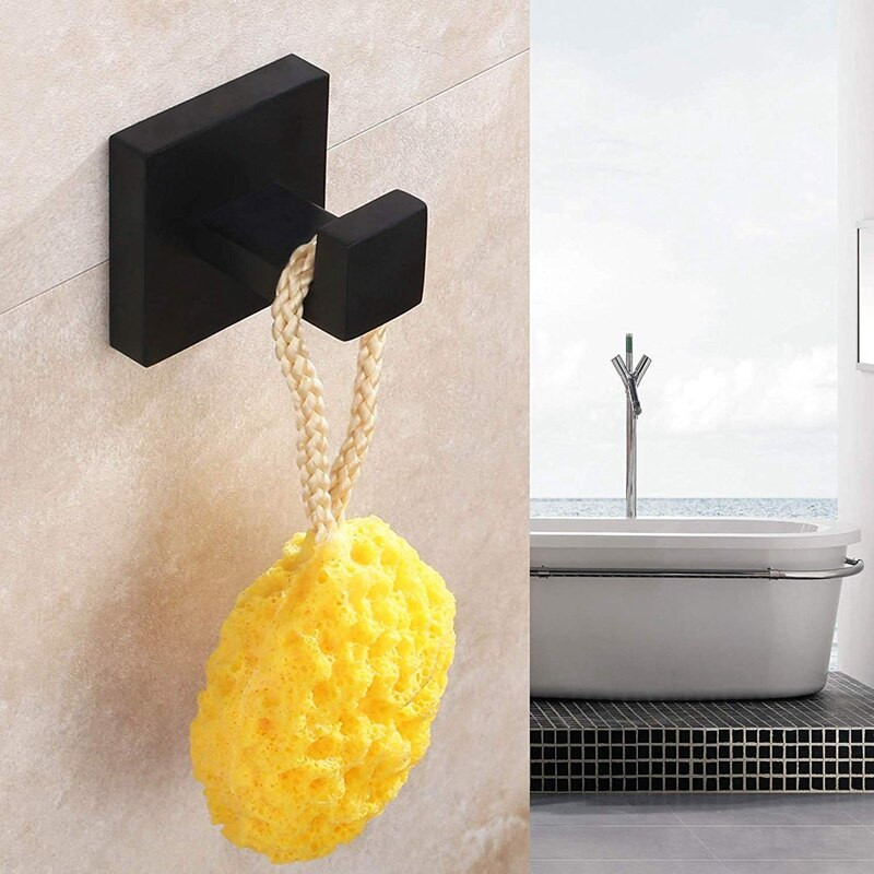 2 csomag matt fekete törülközőtartó rozsdamentes acél fürdőszoba rozsdamentes ruhák törölköző kabát horog falra szerelhető négyzet alakú WC konyha Hea