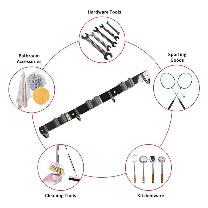 2 csomagos seprű felmosó tartó fali tartó, nagy teherbírású akasztós seprű rendszerező kerti garázs mosókonyhához fürdőszoba konyhához