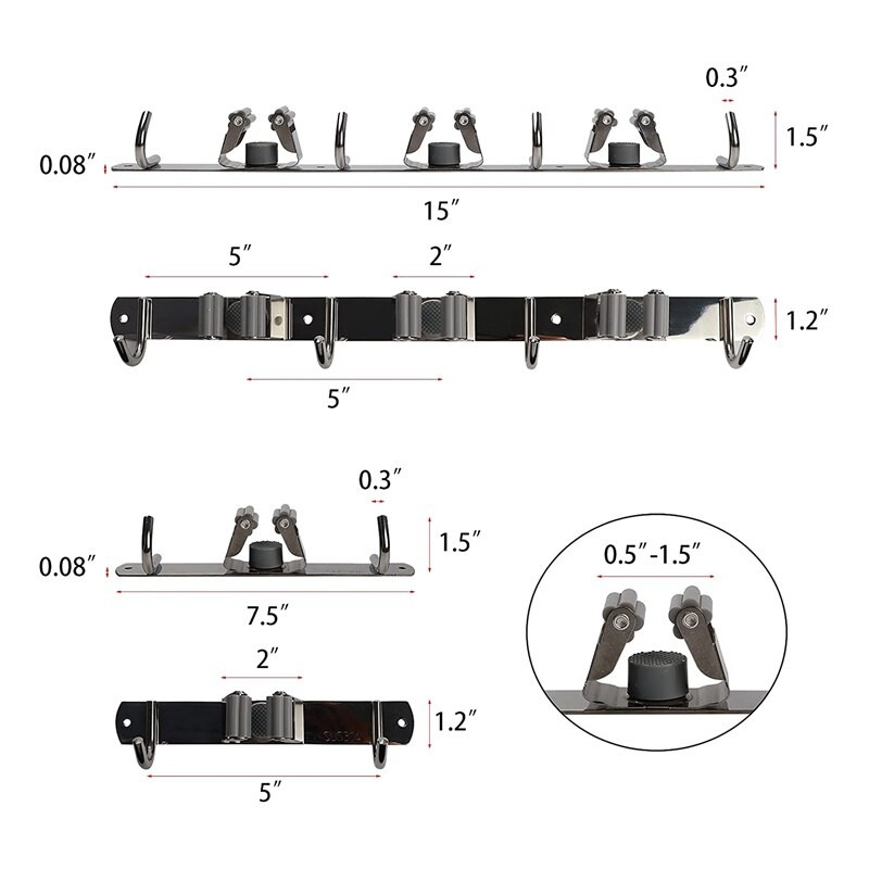 2 csomagos seprű felmosó tartó fali tartó, nagy teherbírású akasztós seprű rendszerező kerti garázs mosókonyhához fürdőszoba konyhához