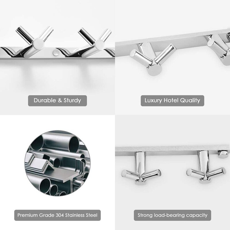 16In Hotel fürdőszobai törülközőtartó rozsdamentes acél kabáthorgas falra szerelhető akasztó 5 V alakú dupla kampós törölközőtartó rendszerező