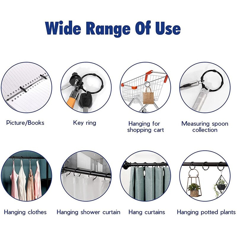 Vonios rūdims atsparūs dušo užuolaidų kabliukai 12 apvalių pramoninių dekoratyvinių dušo užuolaidų žiedų juodi