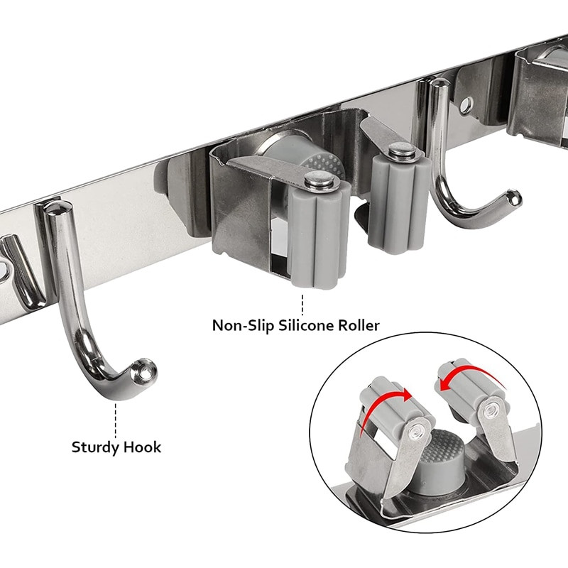 2 csomagos seprű felmosó tartó fali tartó, nagy teherbírású akasztós seprű-rendező kerti garázs mosókonyha fürdőszobai konyhához