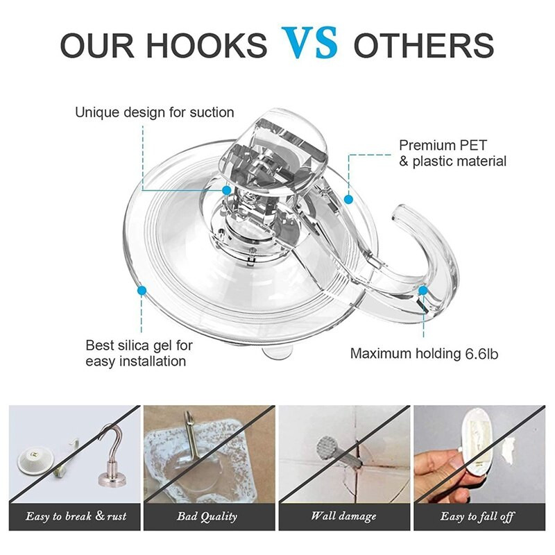 Vonios kambario siurbimo kabliukai, daugkartinis dušo kablys (4 pakuotės) Vakuuminis siurbimo puodelio kablys - Skustuvo laikiklis - Daugkartinis