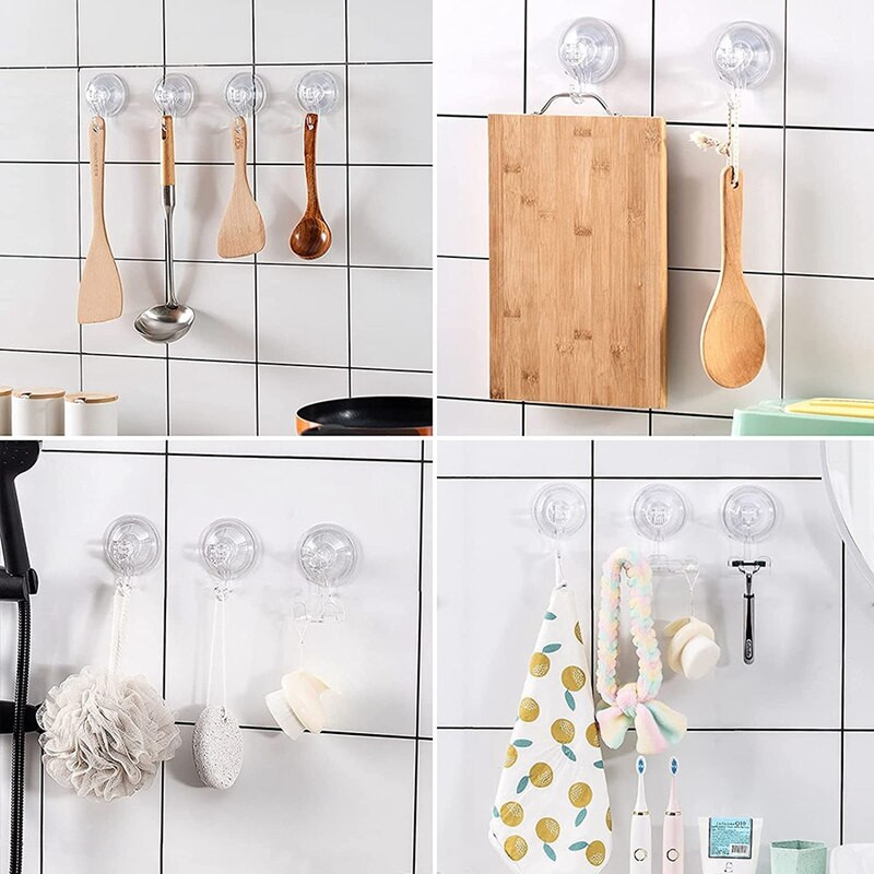 Vonios kambario siurbimo kabliukai, daugkartinis dušo kablys (4 pakuotės) Vakuuminis siurbimo puodelio kablys - Skustuvo laikiklis - Daugkartinis