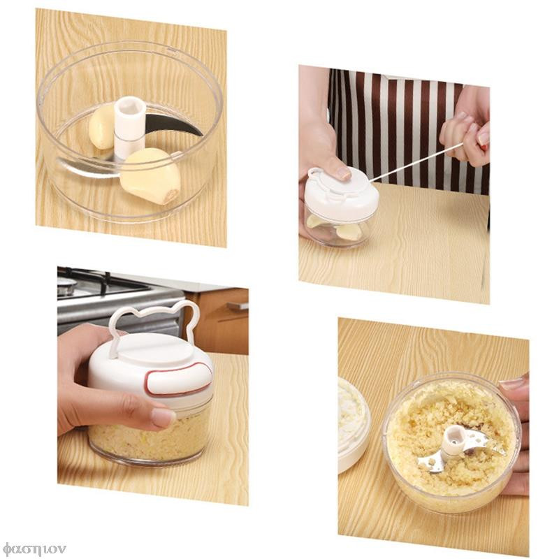 Rankinis maisto pjaustytuvas, traukimo virvelė česnako smulkintuvas Smulkintuvas vaisiams, daržovėms, mėsai, virtuvės įrankis Mini maisto smulkintuvas