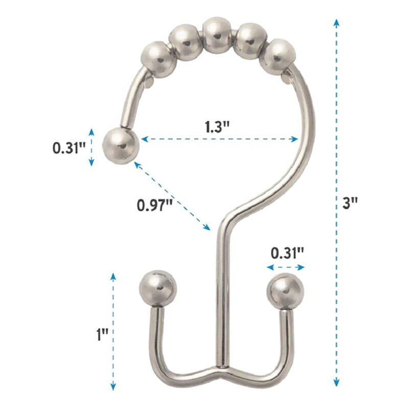 KARŠTASIS IŠPARDAVIMAS Dušo užuolaidų kabliuko žiedas, nerūdijantis metalinis dvigubas dušo kabliukas, skirtas vonios kambario dušo strypų užuolaidoms