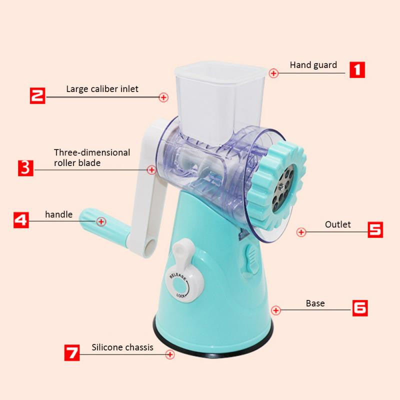 4 viename rankinis rotacinis sūrio tarkas dešrų įdaru gamintojas Mandoline daržovių vaisių pjaustytuvas Smulkintuvas smulkintuvas mėsmalė
