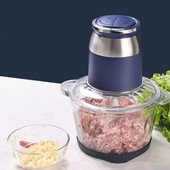 2 literes háztartási elektromos húsdarálók, rozsdamentes látható üvegacél szeletelő fokhagyma zöldség-kiegészítő élelmiszer-keverő