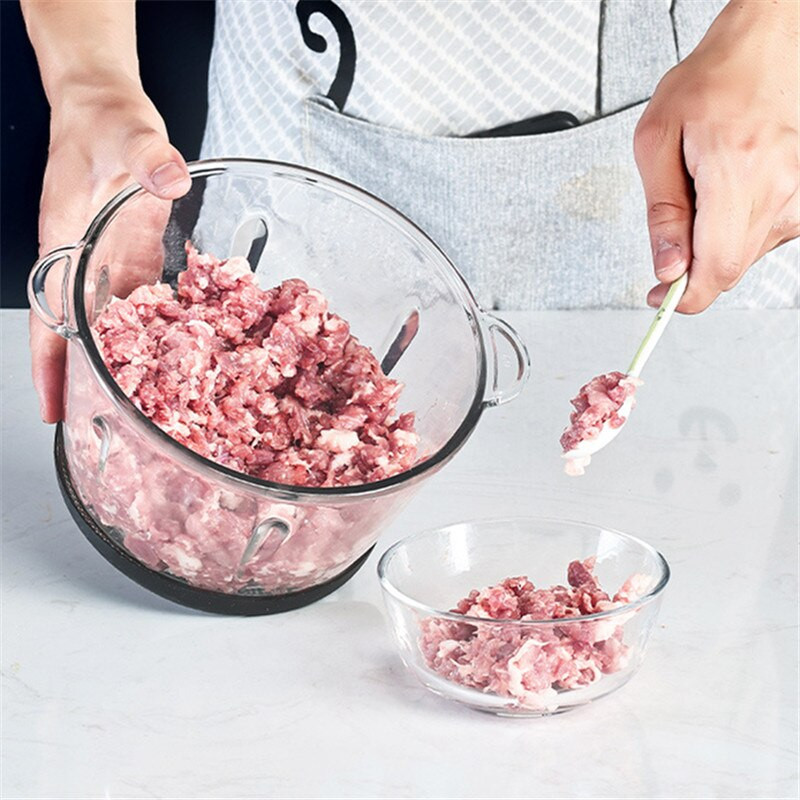 2 literes háztartási elektromos húsdarálók, rozsdamentes látható üvegacél szeletelő fokhagyma zöldség-kiegészítő élelmiszer-keverő