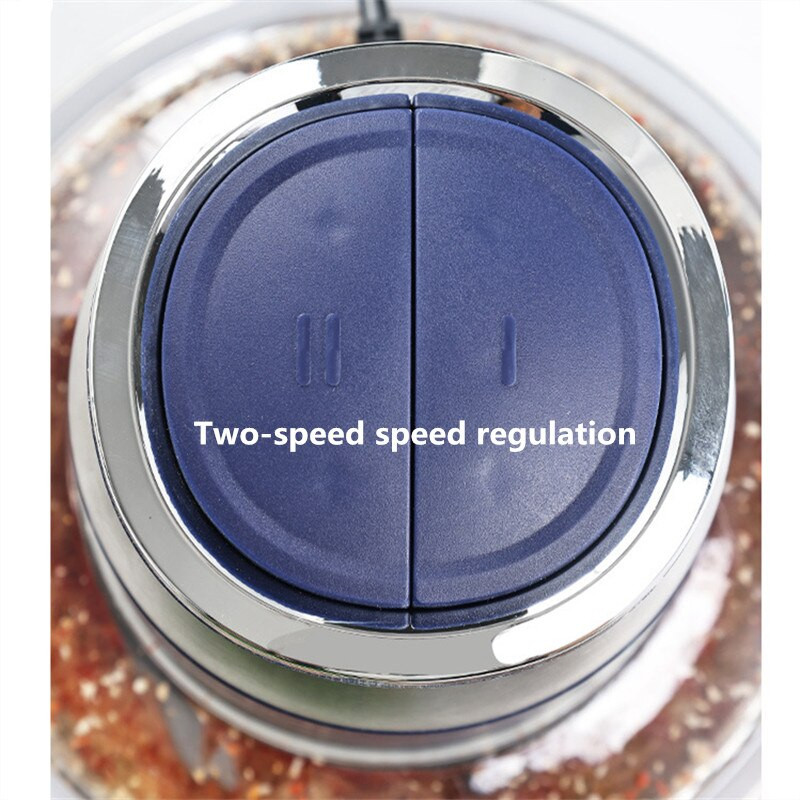 2 literes háztartási elektromos húsdarálók, rozsdamentes látható üvegacél szeletelő fokhagyma zöldség-kiegészítő élelmiszer-keverő