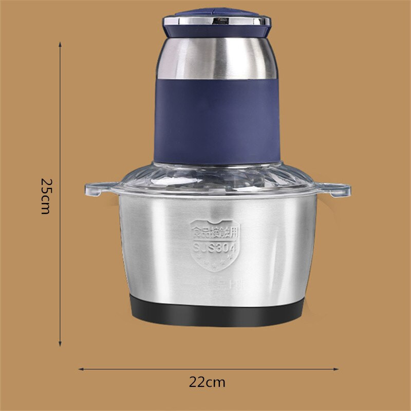 2 literes háztartási elektromos húsdarálók, rozsdamentes látható üvegacél szeletelő fokhagyma zöldség-kiegészítő élelmiszer-keverő