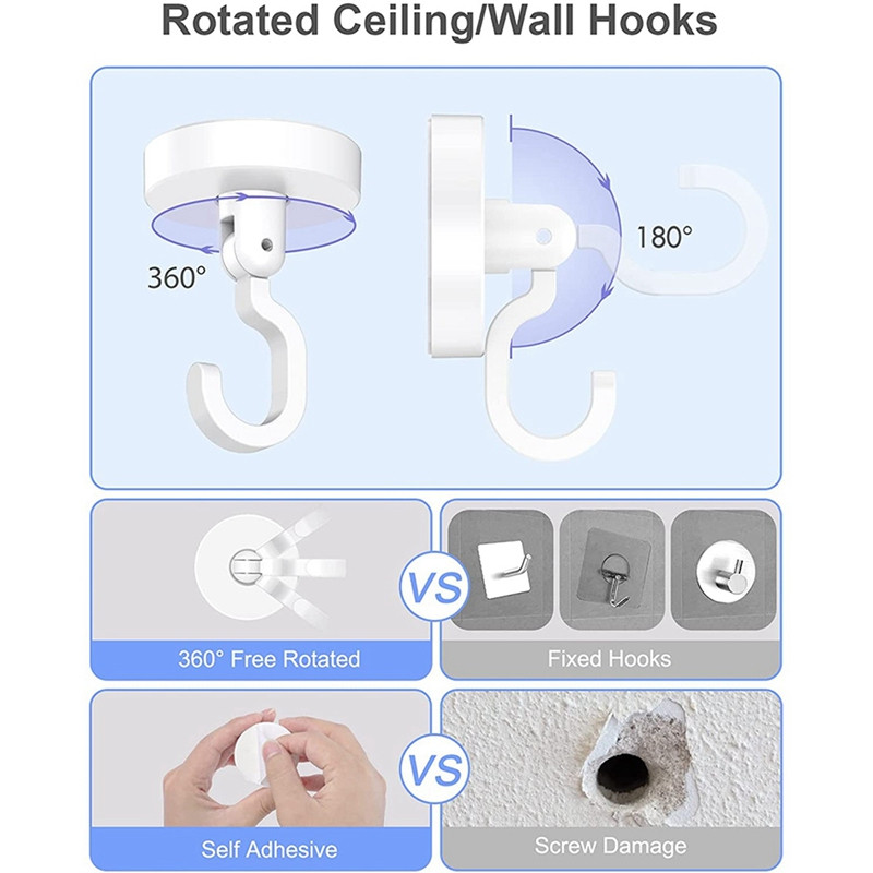 Stipraus klijavimo kablys prie lubų (6 vnt. pakuotėje) Sieninis kablys dušo kablys [Nepažeistas] [Tvirtas apkrovas]