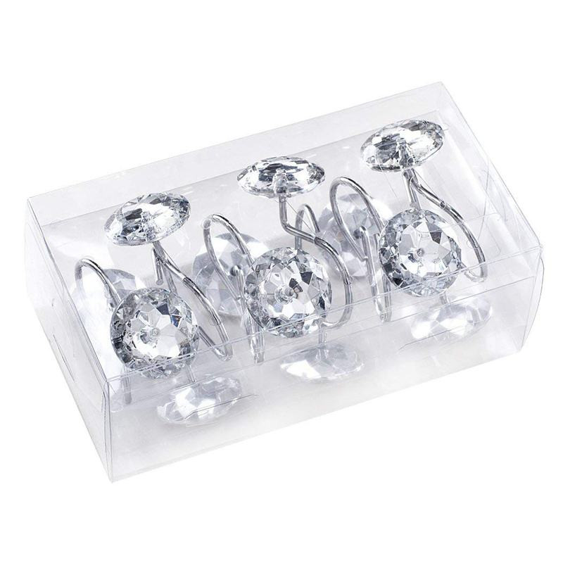 Zuhanyfüggöny Bling kampók Gyűrűk Akril Dekoratív Strassz Gl Crystal Rolling Fürdőszoba fürdőkád készlet 12 gyűrűből