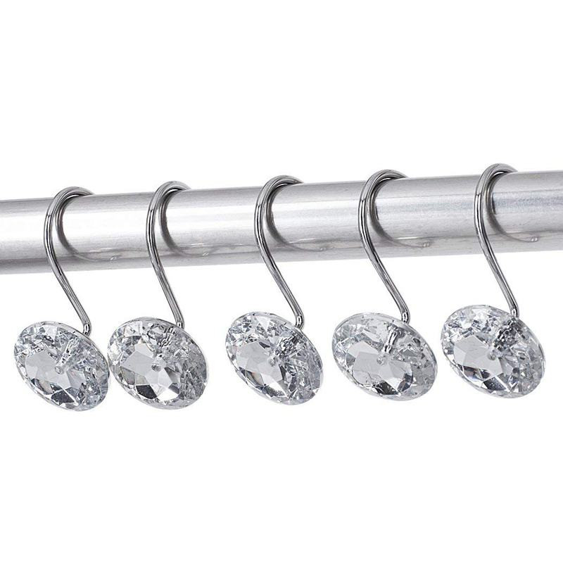 Zuhanyfüggöny Bling kampók Gyűrűk Akril Dekoratív Strassz Gl Crystal Rolling Fürdőszoba fürdőkád készlet 12 gyűrűből