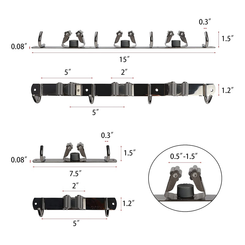 Pachet de 2 suporturi pentru mop pentru mătură, montare pe perete, umeraș rezistent, organizator pentru mătură pentru grădină, garaj, spălătorie, baie, bucătărie