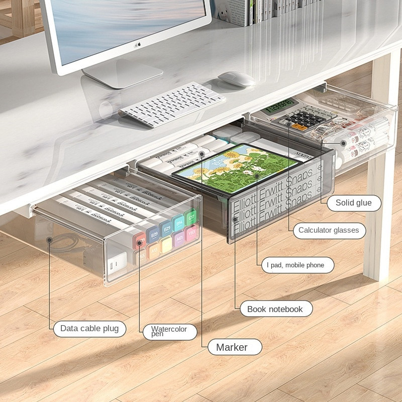 Самозалепваща се поставка за моливи под чекмеджето на бюрото Кутия за съхранение Скрит органайзер за канцеларски материали Поставка за химикалки Офис Органайзер за домашно съхранение