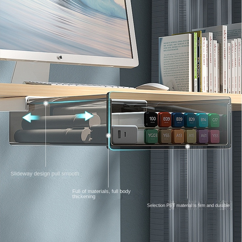 Самозалепваща се поставка за моливи под чекмеджето на бюрото Кутия за съхранение Скрит органайзер за канцеларски материали Поставка за химикалки Офис Органайзер за домашно съхранение